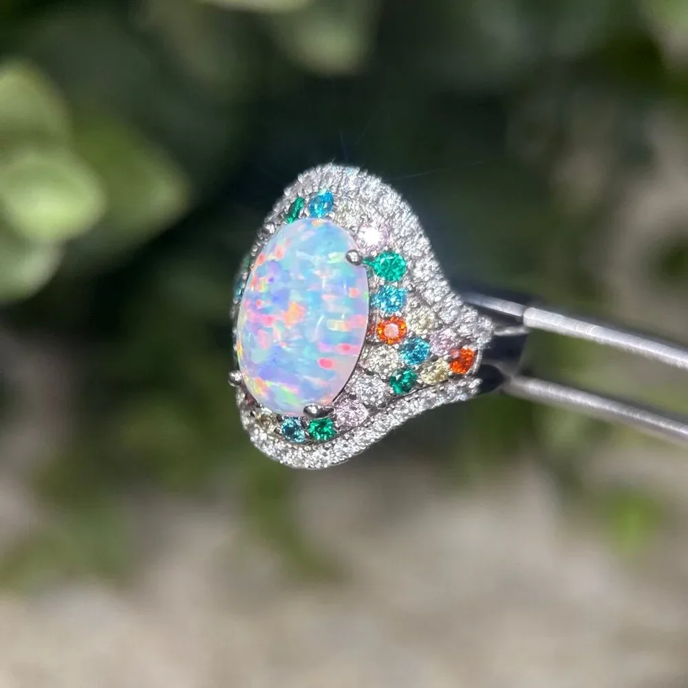 Stunning 925 Silver Opal/Multicolor Stones‎ Ring